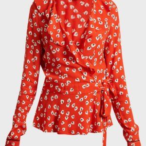 Ganni Silvery Crepe Wrap Blouse Size S